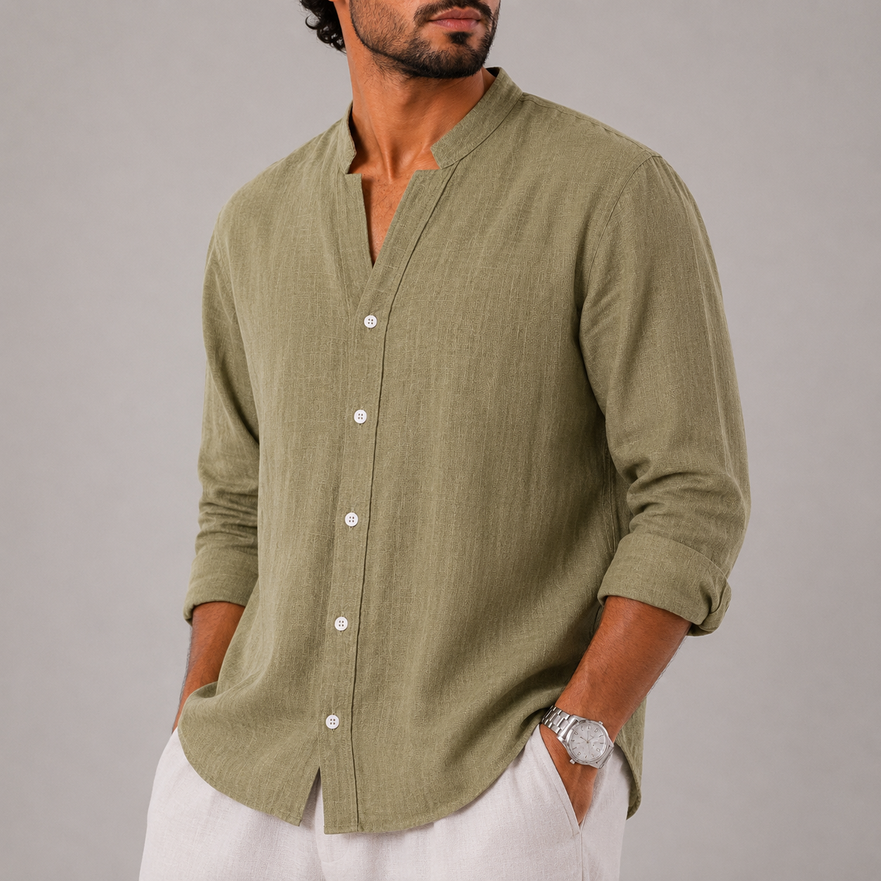 Olive green  linen shirt