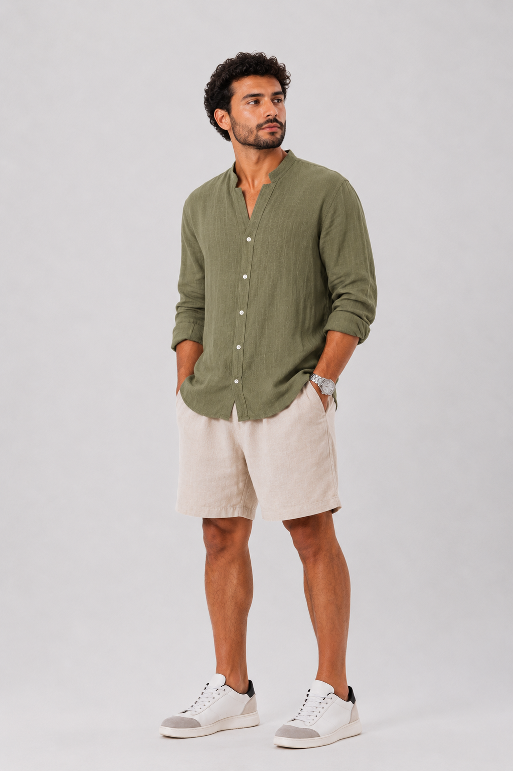 Olive green  linen shirt