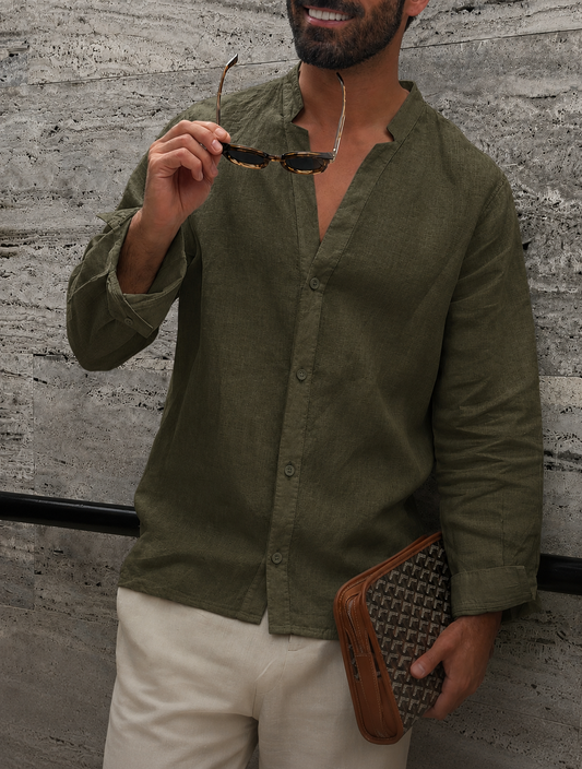 Olive green  linen shirt