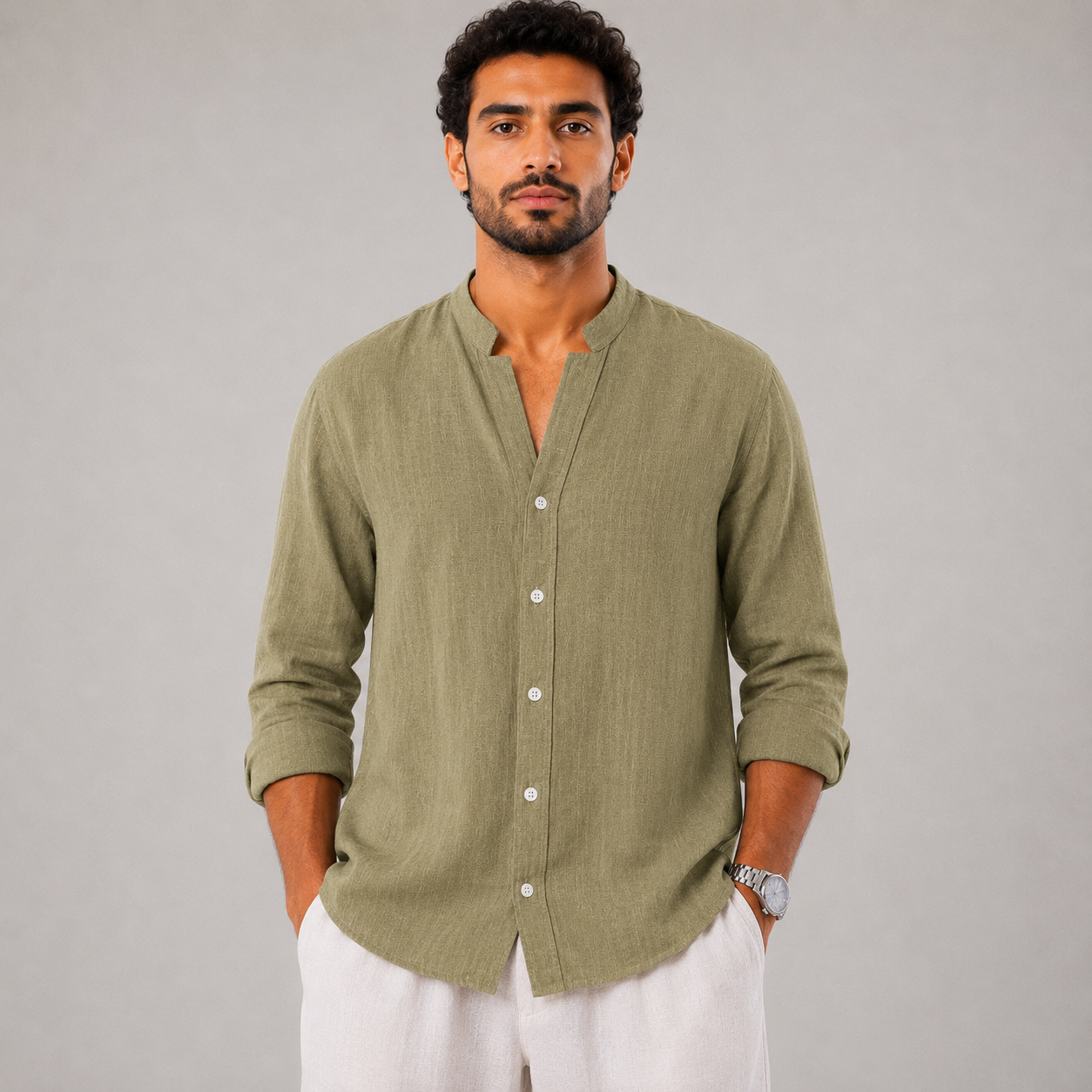 Olive green  linen shirt